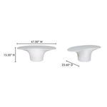 Yumi outdoor coffee table with measurements: 47 inches wide, 15.5 inches tall, and 23.6 inches deep