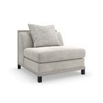 Tuxedo armless chair in neutral faux mohair opal fabric with clean lines, crisp tailoring, and metal legs