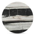 Close-up overhead view focusing on distinctive black, white, and gray veining texture of the marble tabletop