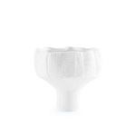 White Krissa Vase with a wide bowl shape and narrow base, featuring a patchwork texture of horizontal and vertical lines