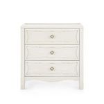 Front view of Sara 3-Drawer End Table showing symmetrical drawer layout and scalloped bottom edge