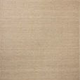 Neutral-colored vertical striped area rug with whip-stitched edges, hand-woven wool and cotton
