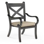 Monterey Dining Chair with Espresso powder-coated aluminum frame, Old World Copper Rub finish, and beige outdoor cushion