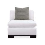 Refresh Loveseat with plush white cushions and black wood block legs, featuring a textured gray throw pillow