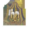 Front view of Nimes Chandelier with double-bell rope outline and four candle lights visible