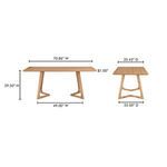 Dining table dimensions diagram with width, depth, and height measurements in inches