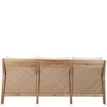Rear view of sofa highlighting woven teak panel on backrest