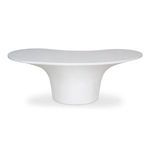 Yumi outdoor coffee table from the opposite side angle showing elongated curvature of the tabletop