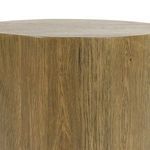 Close-up side view emphasizing wood grain texture and rounded edges of the table