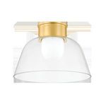 Lakeside Flush Mount isolated on white background, frontal view highlighting clear bowl and brass canopy