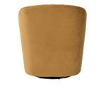 Rear view revealing smooth bronze fabric and round shape of swivel accent chair back