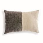 Jules Pillow featuring a rectangular shape with a two-tone design in dark charcoal and natural beige woven linen texture