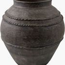 Stevi vase with antiqued dark terracotta finish and ripple design around full rounded body