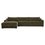 Farrow Sectional sofa in velvety cedar green with deep cushions, sloped arms, and piped edges on an invisible base