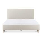 Ichigo bed with rounded edges and tall upholstered headboard in soft light beige polyester fabric