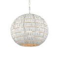 Pendant suspended from ceiling plate with adjustable chain, shown in room context