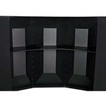 Close-up of inner shelving corner highlighting riveted joints and matte black metal surfaces