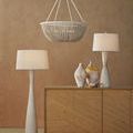 Margot Credenza in styled living room with coastal decor accents, lamps, pottery, and mirror