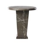 Straight front view of Eslo End Table highlighting symmetrical shape and marble texture