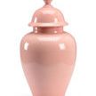Baby pink glazed porcelain urn vase with a rounded lid and a 6-inch mouth opening