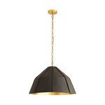 Side view with pendant hanging from gold metal chain and ceiling canopy