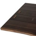 Close-up showing dark wood grain with butterfly joins on seat of Vega Dining Bench