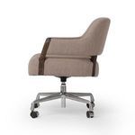 Right side view of Henrik Desk Chair focusing on fabric and wood armrest details