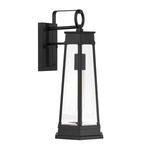 Back view of lantern highlighting the flat black mounting plate and top ring accent