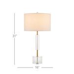 Close-up view of the white drum shade fabric texture of the Deville Table Lamp