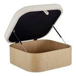 Sonny ottoman open showing hydraulic lift mechanism and spacious wood storage interior