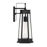 Side view showing lantern’s extended black wall-mount arm and rectangular backplate