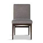 Front view of Abida Alcala Nickel Dining Chair showing full upholstery and frame shape