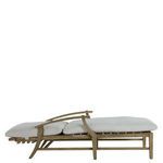 Rear view of Croquet Teak Chaise with white cushions tied with fabric strap