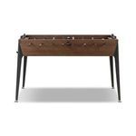 Front view of foosball table highlighting player rods and wooden handles