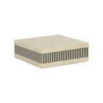 Square box with bone inlaid white and black vertical stripes along sides and smooth cream top