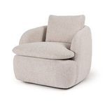 Angled left-front view highlighting the curved armrest and padded seat cushion