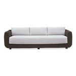 Soma outdoor sofa with dark brown PE synthetic wicker frame and light gray heathered Olefin fabric cushions