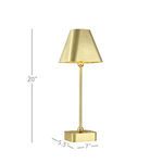 Front view of lamp with dimensions marked: 20 inches height, 7 inches wide shade, and 5.5 inches base depth
