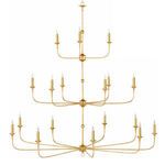 Full gold chandelier shown against white background highlighting its symmetrical multi-tiered profile