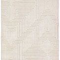 Cream rug with a taupe geometric maze-like pattern, handknotted wool with a modern high-low pile design