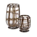 Pair of Enveloped Glass Vases side by side revealing difference in size and the rolled rims