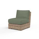 Havana Armless Club outdoor accent chair with aged tobacco all-weather wicker and olive green cushions