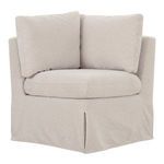 Fable slipcover dining corner banquette with beige washable fabric and inverted pleat skirt