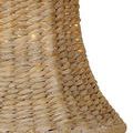 Detailed close-up of woven natural fibers forming curved profile of Bell chandelier shade