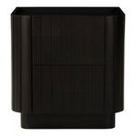 Povera 3 drawer nightstand in black Acacia with gently ribbed vertical paneling and rounded edges