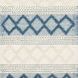 Blue and cream entry rug featuring textured diamond patterns and horizontal stripes with fringed edges