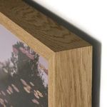 Close-up of frame corner highlighting the vertical grain white oak wood texture and mitered joinery