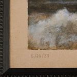 Close-up of painting's lower left corner featuring date 5/30/23 and frame texture