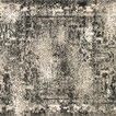Viera Ash Rug with distressed vintage pattern in ash gray and cream tones, showcasing a graphic high-low pile texture