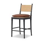 Angled front view highlighting curved legs and turned frame details of Fayth Bar + Counter Stool